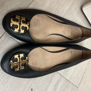 Tory Burch Black Flats with Gold Emblem